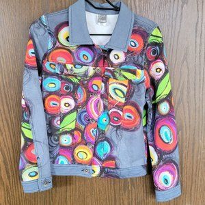Dolcezza Blue Jacket Abstract Bright Colors Circles  Size Small